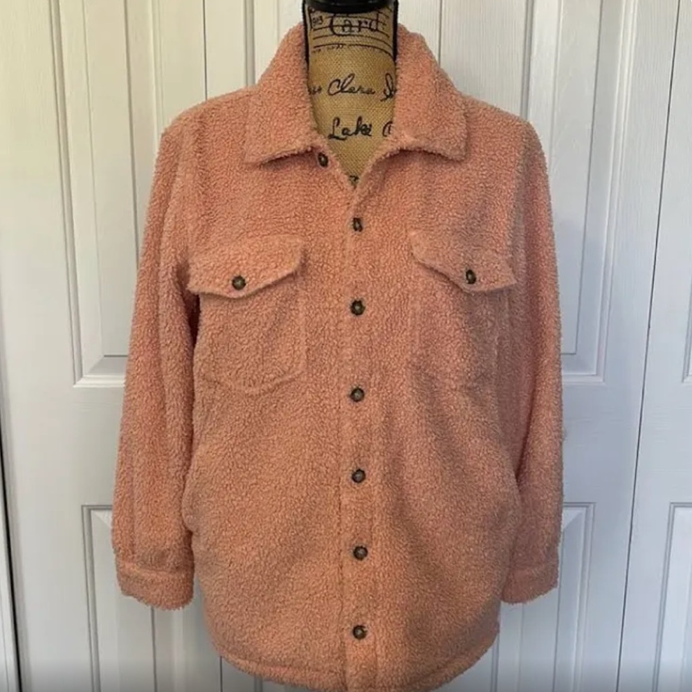 Marine Layer pink Sherpa shirt jacket